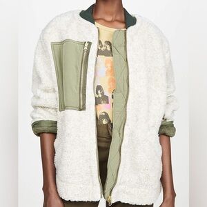 Free People Oversized Rivington Off White Green Sherpa Jacket Desert Combo CC